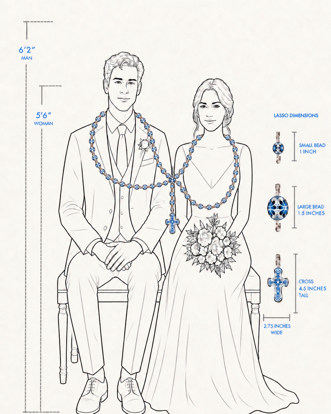 Wedding lasso scale illustration showing how a ceremonial lasso may rest around a seated couple